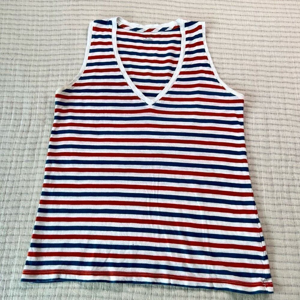 Madewell Womens Multicolor Striped V-Neck‎ Straight Hem Tank Top Size XS